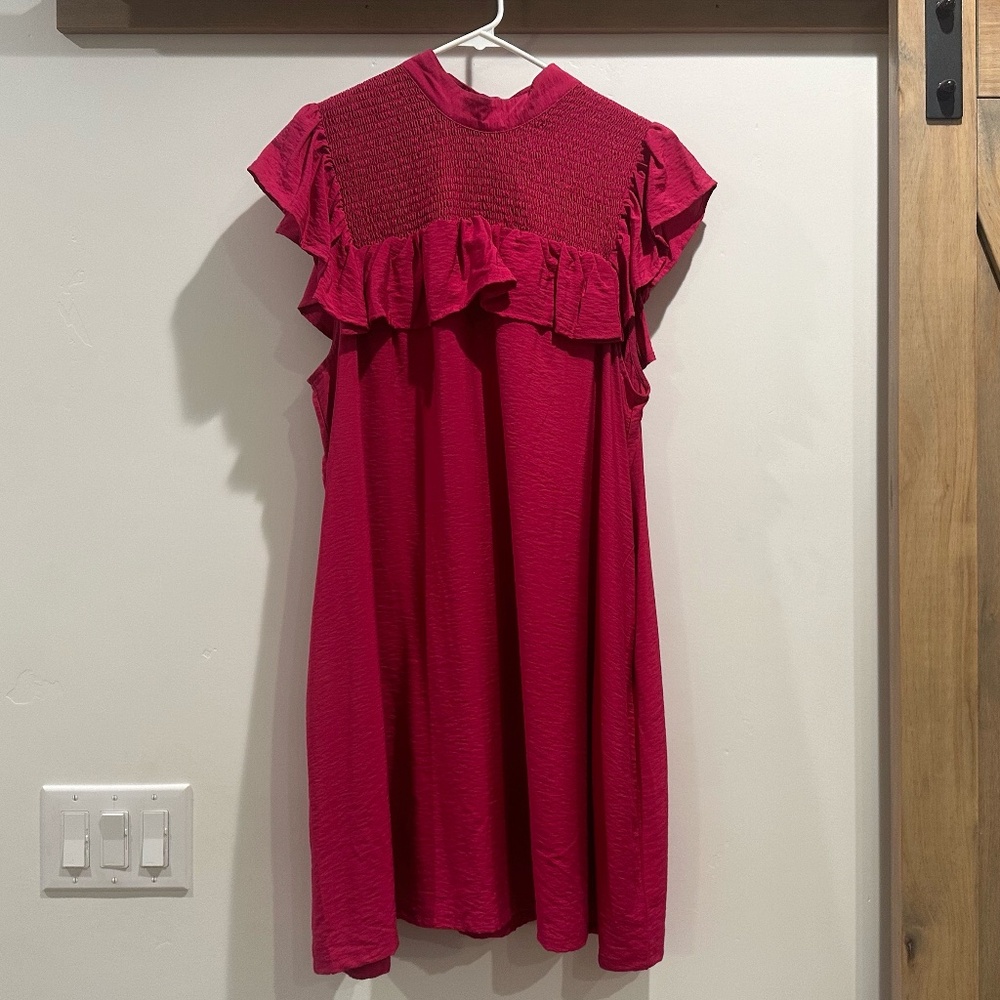 A New Day Hot Pink Sleeveless Ruffle Yoke Dress